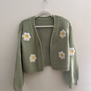 Floral Embroidered Green Sweater